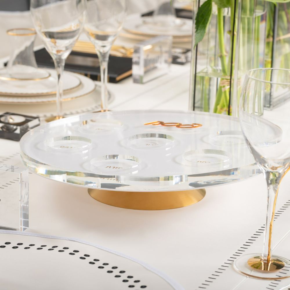 Seder Plate - Raised MetaLucite - White & Gold