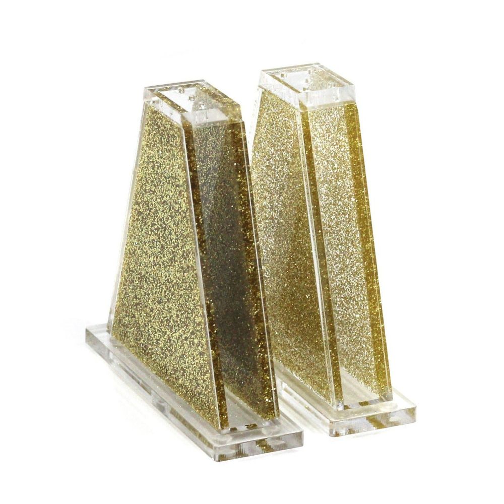 Salt Shaker - Triangle Gold Glitter & Clear - Set of 2