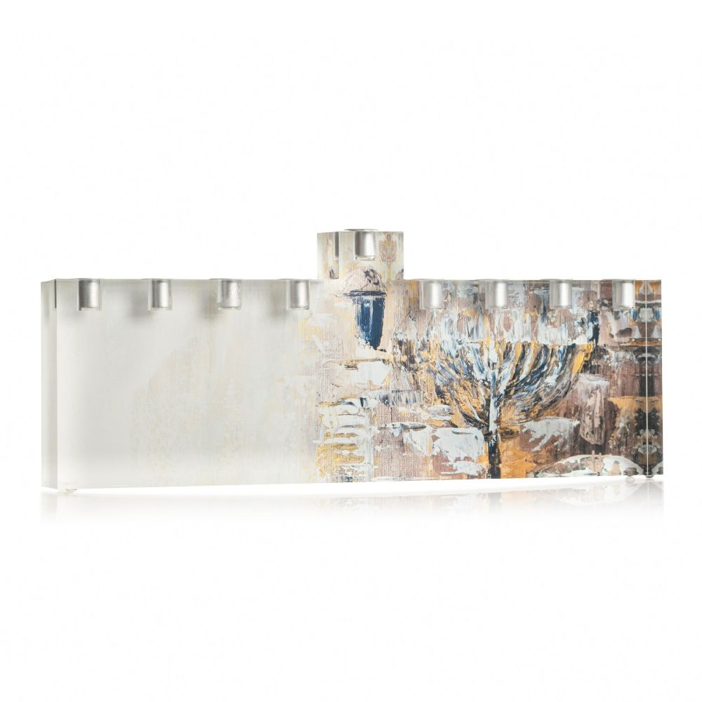 Painted Menorah - Metal Fire-Safe Inserts (oil & candles)