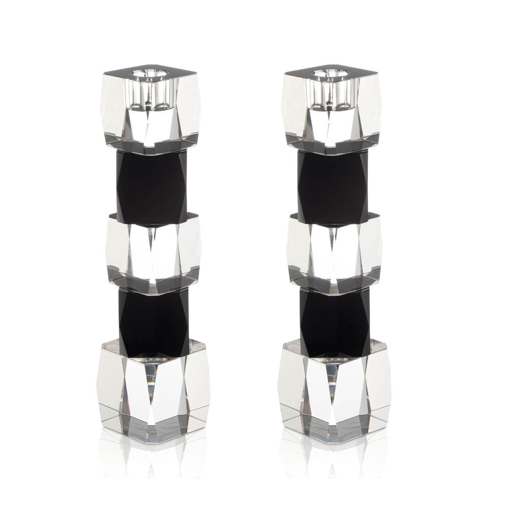 Crystal Candlestick - Cube - Clear & Black