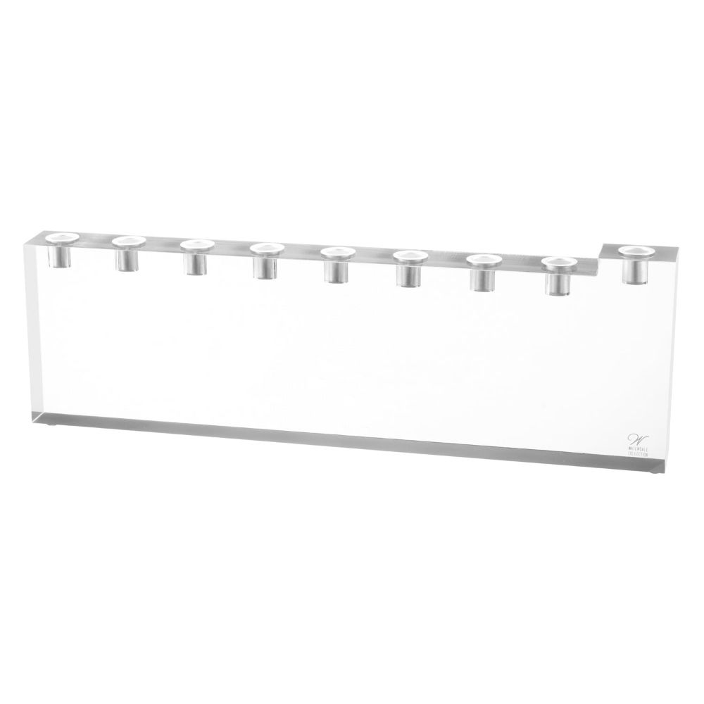 Menorah - Metal Fire-Safe inserts (oil & candles) - Clear & Silver