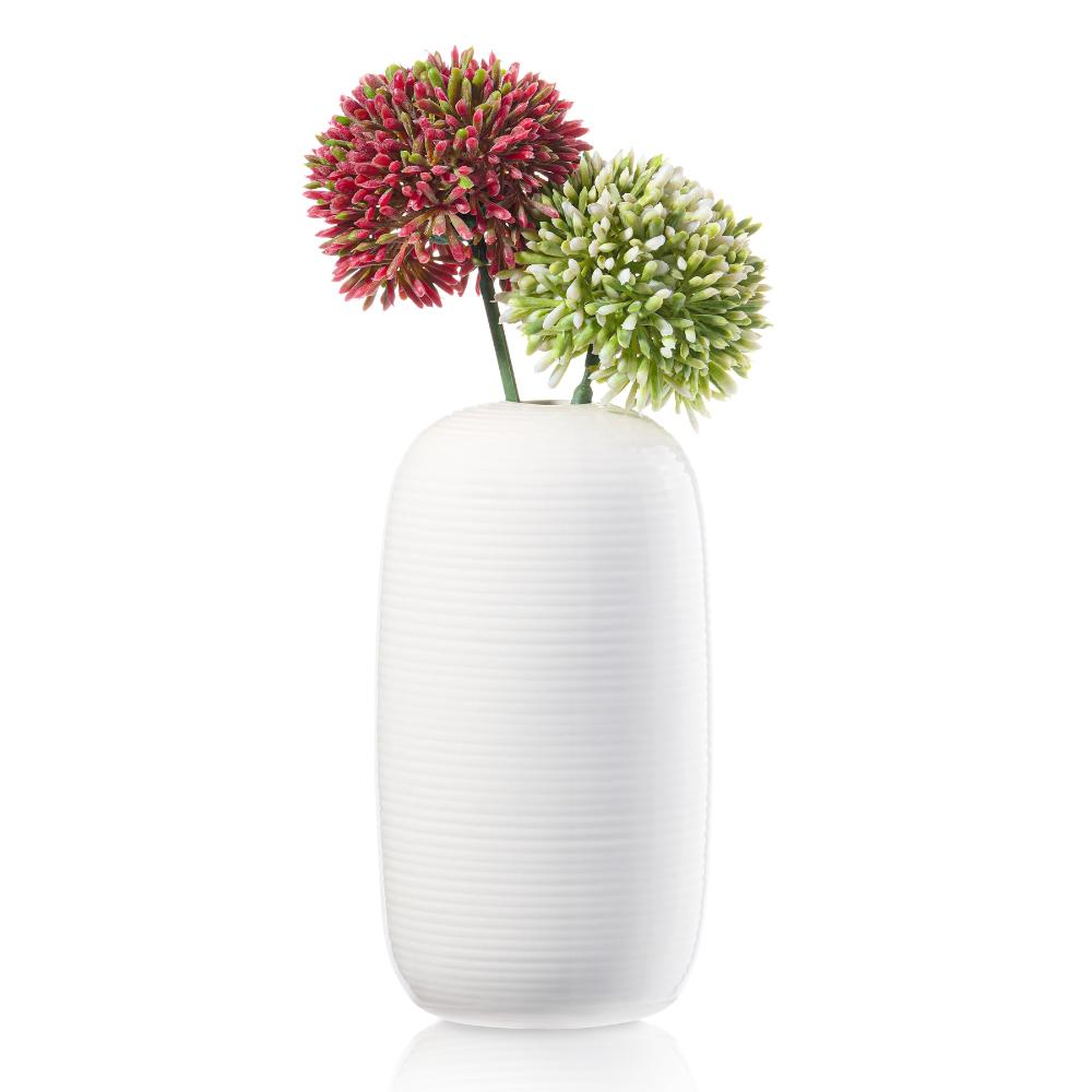 Fluted White Floral Vase - Green & Burgandy Flowers