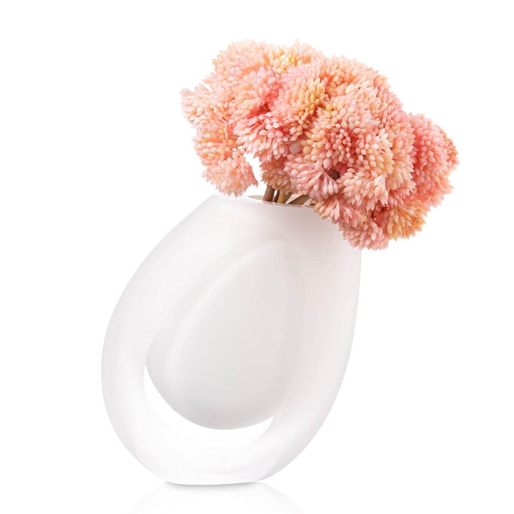Tilt White Floral Vase - Pink Flowers