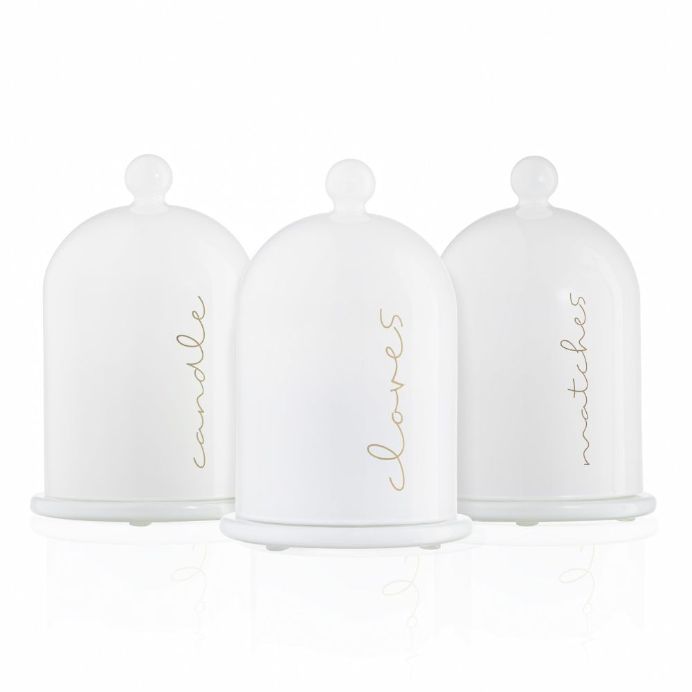 Bell Dome Glass Set - White & Gold - Set of 3