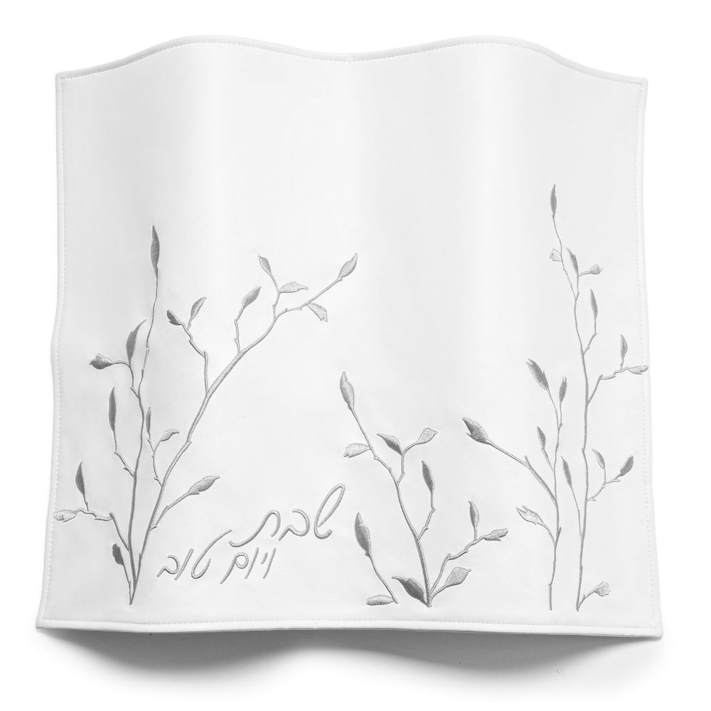 PU Leather Challah Cover - Vertical Embroidery Silver