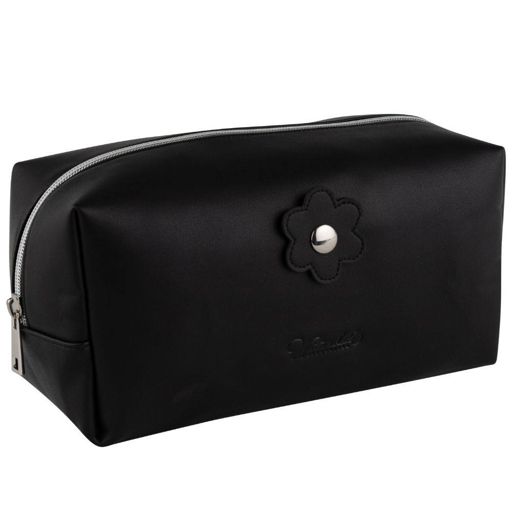 PU Leather Cosmetic Bag - Black with Silver Zipper