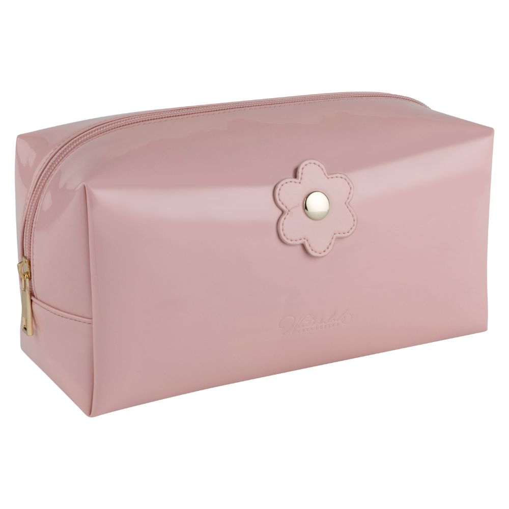 PU Leather Cosmetic Bag - Patent Leather Blush with Gold Zipper
