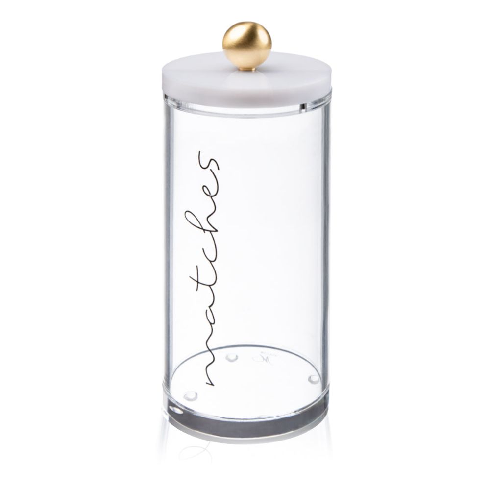 Matches Holder - Clear & Gold Cylinder