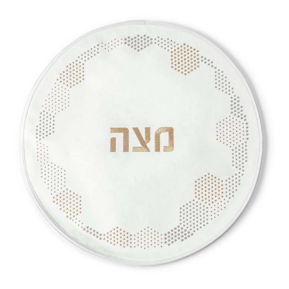 PU Leather Matzah Cover - Hexagon Dot Border Gold & Silver - 17.5"