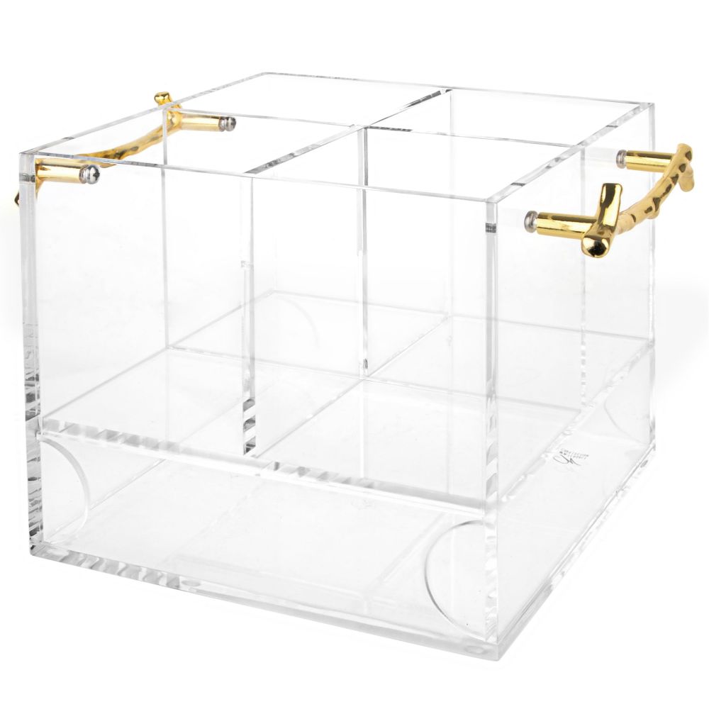Silverware Caddy - Square with Twig with Gold Handles