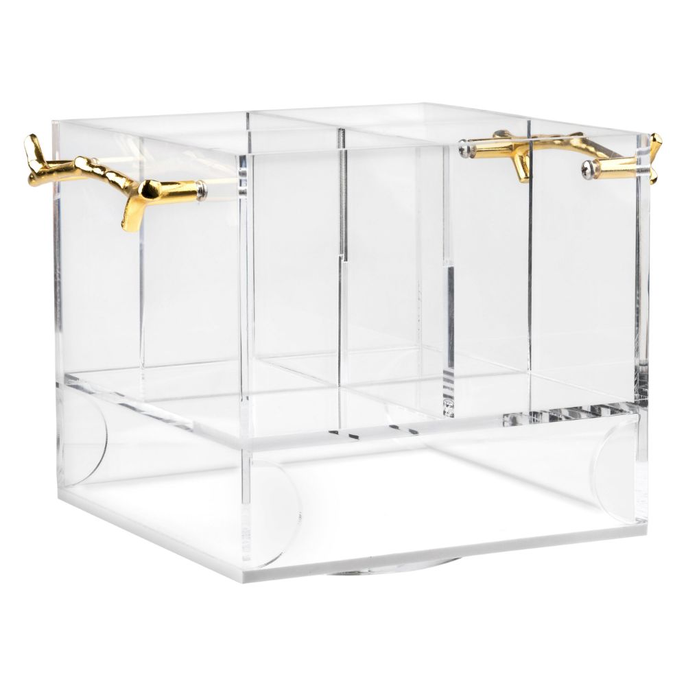 Silverware Caddy - Square with Gold Twig Handles