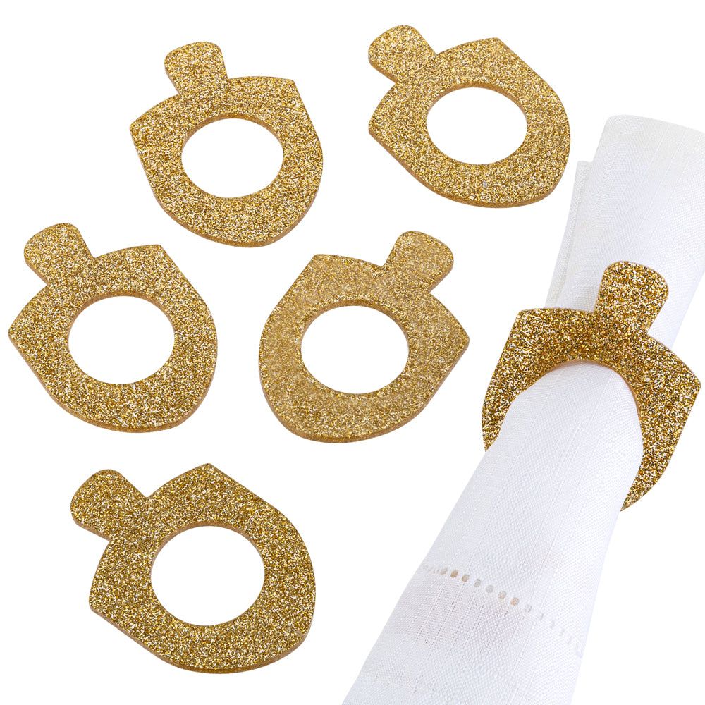 Chanukah Dreidel Napkin Rings - Gold Glitter - Set of 6