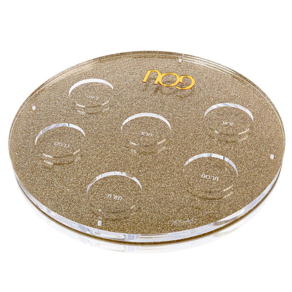 Seder Plate - Round Gold with U Base