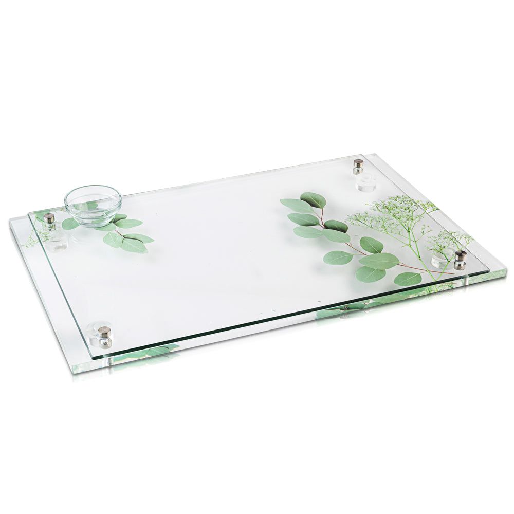 Challah Board - Leaf Style Green & Clear