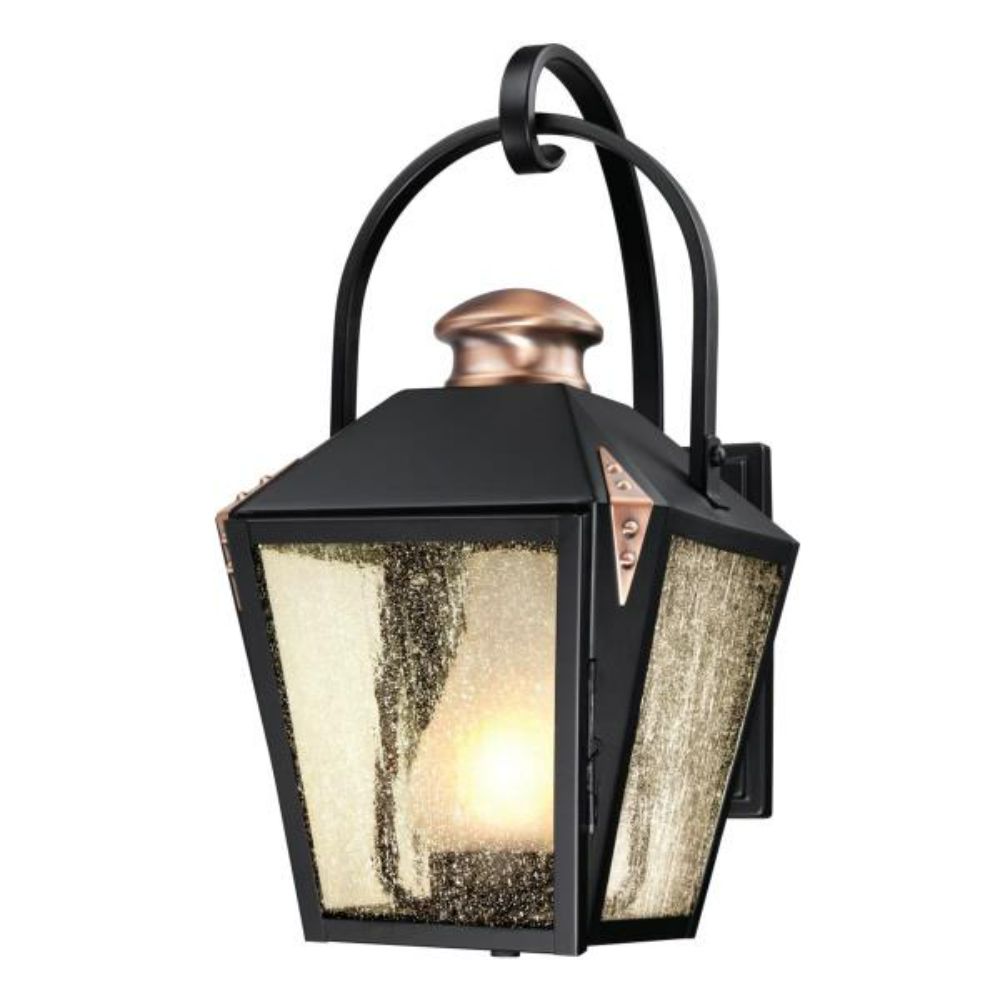 Westinghouse 6312300 Wall Fixture Matte Black Finish with Copper Accents Clear Seeded Glass Wall Lighting