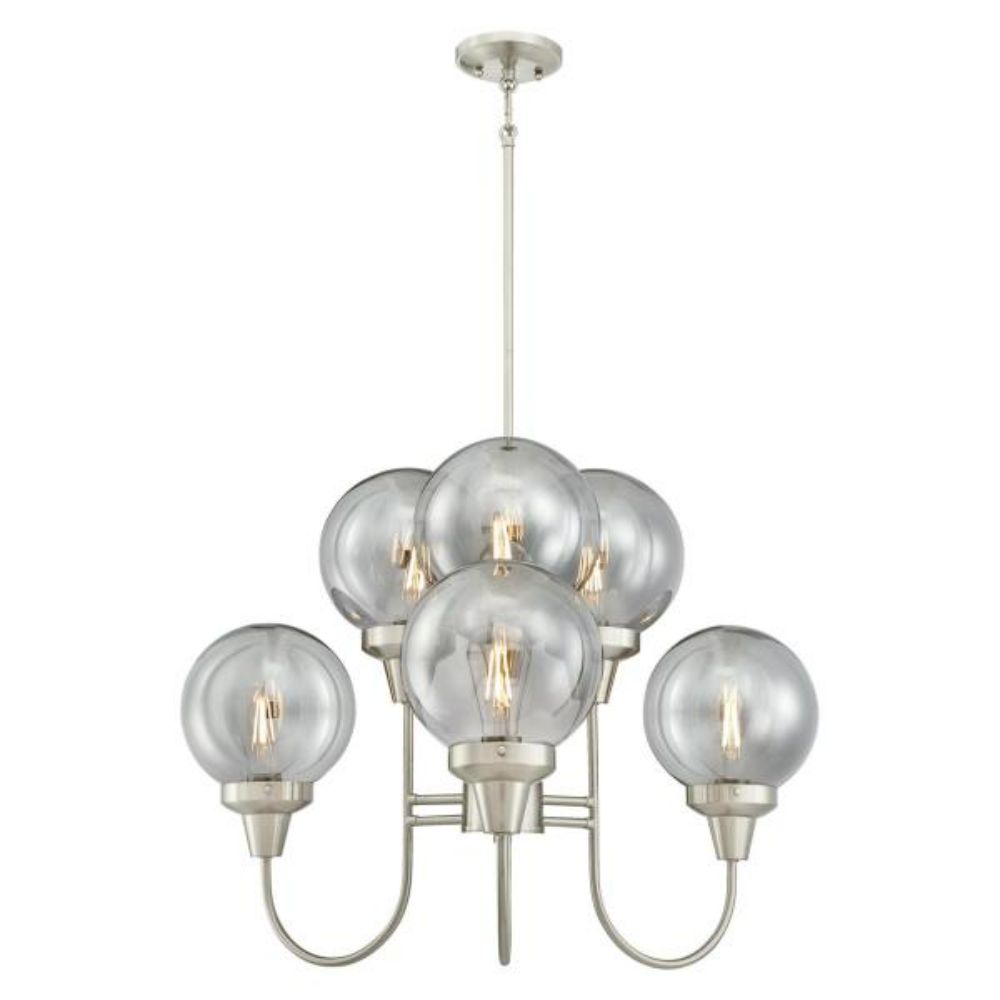 Westinghouse 6325300 6 Light Chandelier Brushed Nickel Finish Smoke Grey Glass Globes Chandelier Lighting