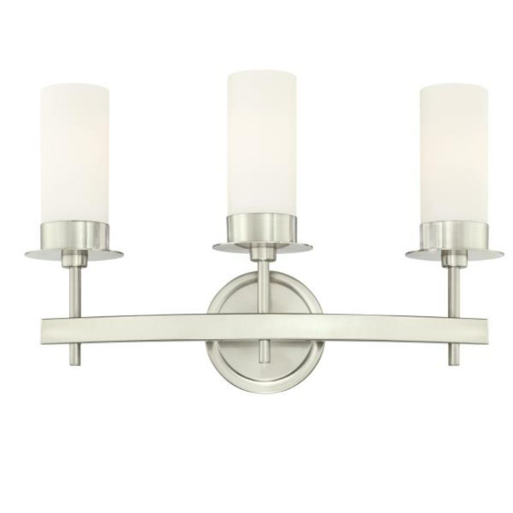 Westinghouse 6327100 3 Light Wall Fixture Brushed Nickel Finish Frosted Opal Glass Wall Lighting