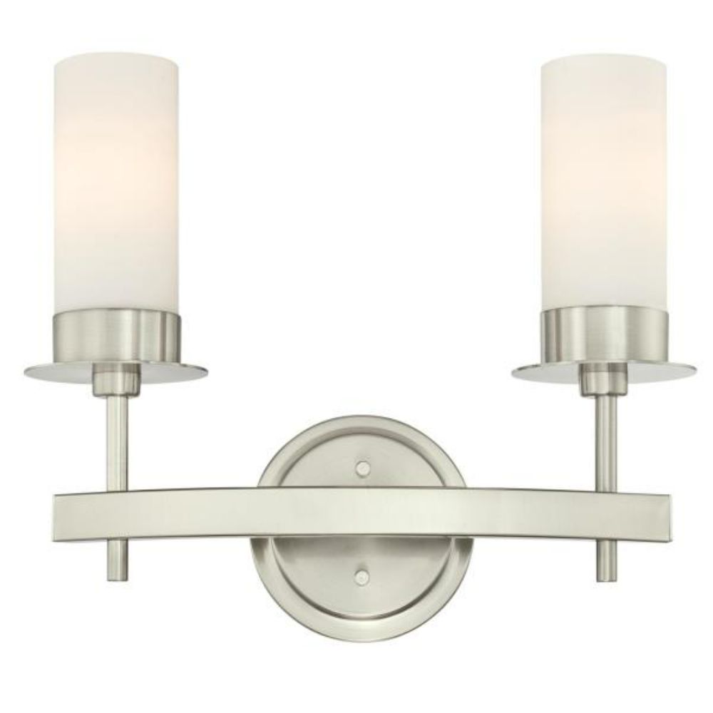 Westinghouse 6327200 2 Light Wall Fixture Brushed Nickel Finish Frosted Opal Glass Wall Lighting