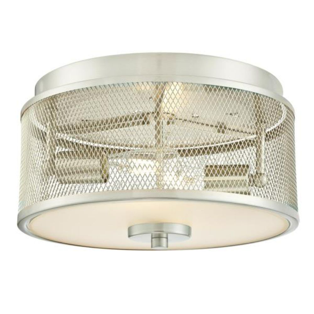 Westinghouse 6327900 13 in. 2 Light Flush Brushed Nickel Finish Mesh and Frosted Glass Ceiling Lighting