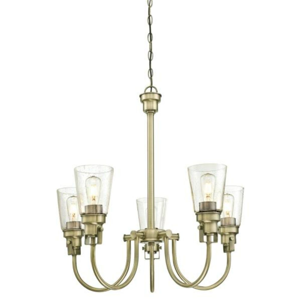 Westinghouse 6334100 5 Light Chandelier Antique Brass Finish Clear Seeded Glass Chandelier Lighting