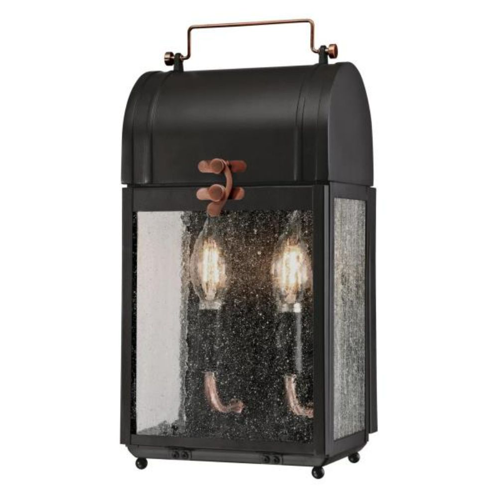 Westinghouse 6334900 2 Light Wall Fixture Matte Black Finish Washed with Copper Accents Clear Seeded Glass Wall Lighting