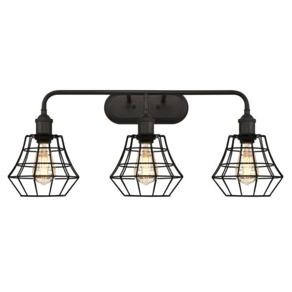 Westinghouse 6336600 3 Light Wall Fixture Oil Rubbed Bronze Finish Matte Black Angled Bell Cage Shades Wall Lighting