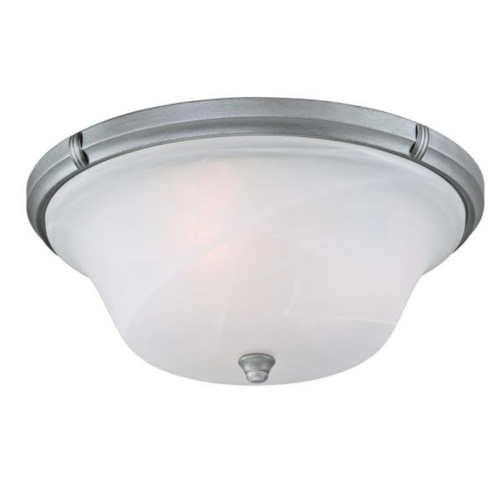 Westinghouse 6342500 15 in. 3 Light Flush Antique Silver Finish White Alabaster Glass Ceiling Lighting