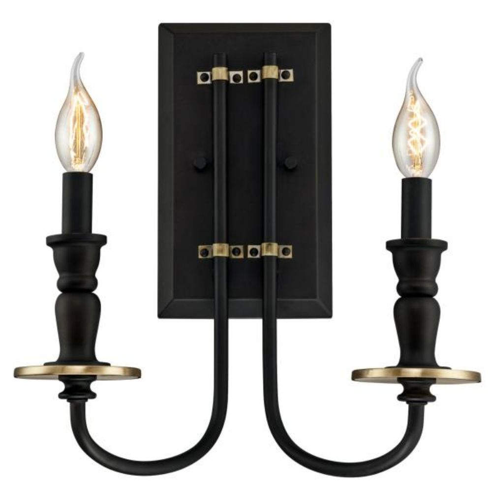 Westinghouse 6350100 2 Light Wall Fixture Oil Rubbed Bronze Finish with Antique Brass Accents Wall Lighting