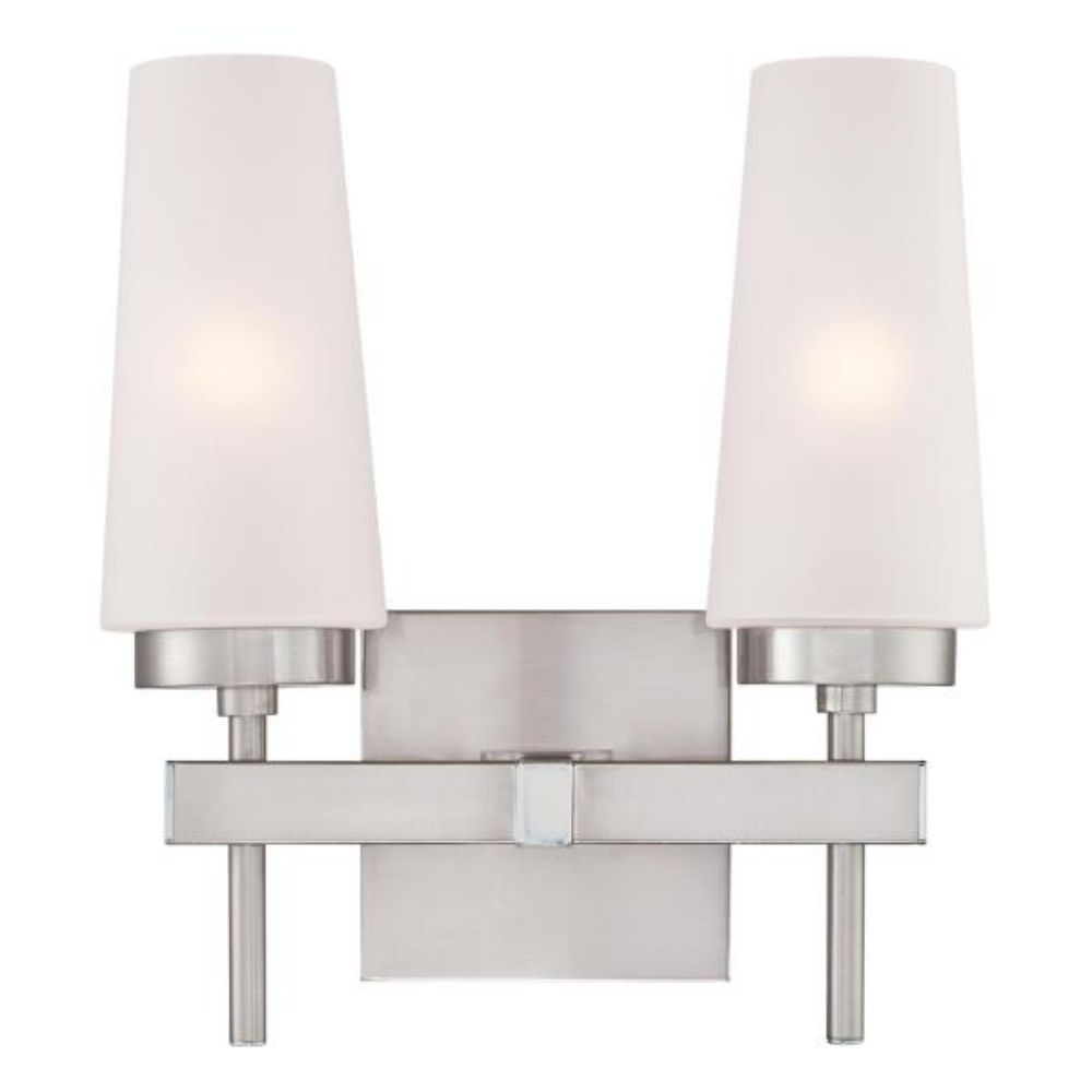 Westinghouse 6353300 2 Light Wall Fixture Brushed Nickel Finish Frosted Glass Wall Lighting