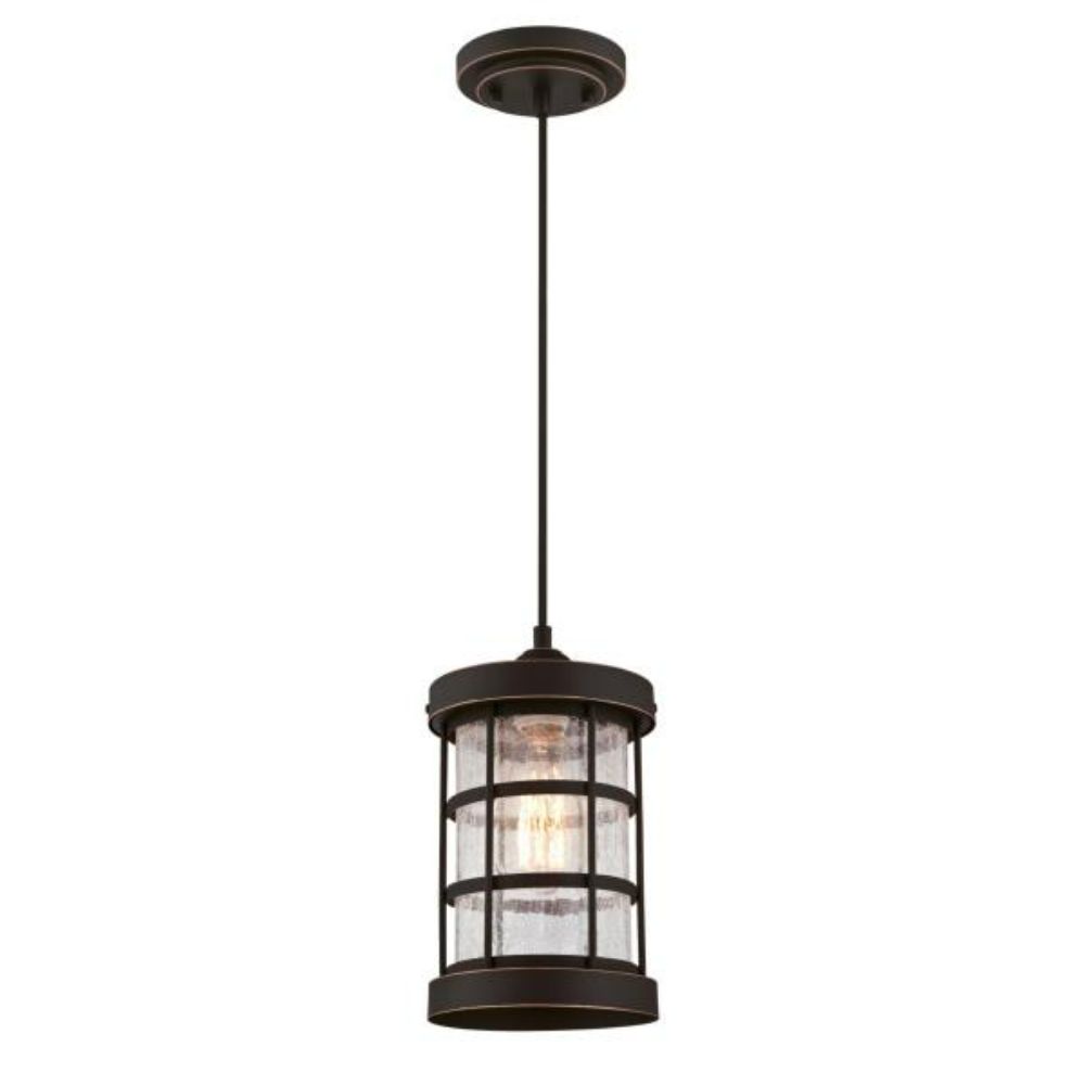 Westinghouse 6361500 Mini Pendant Oil Rubbed Bronze Finish with Highlights Clear Crackle Glass Pendant Lighting