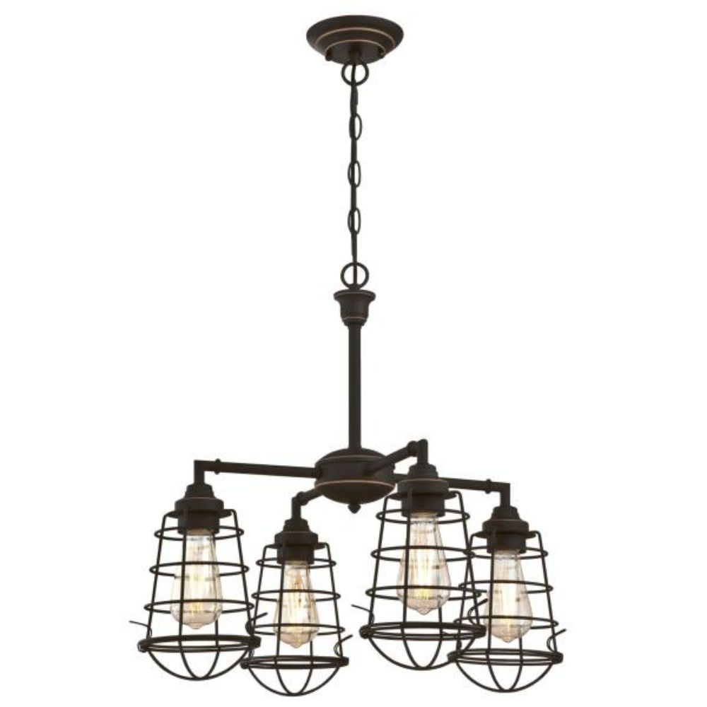 Westinghouse 6367000 4 Light Chandelier/Semi-Flush Oil Rubbed Bronze Finish with Highlights Cage Shades Chandelier Lighting