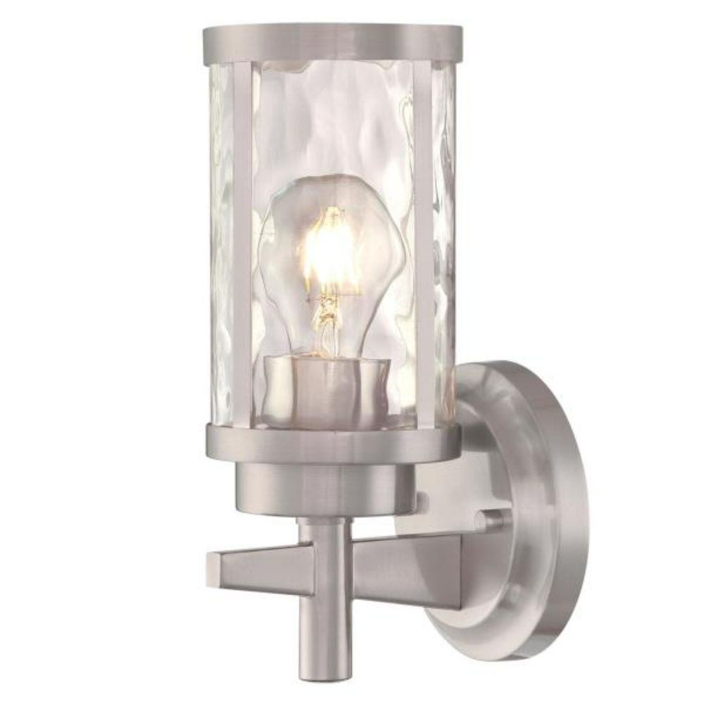 Westinghouse 6368300 1 Light Wall Fixture Brushed Nickel Finish Clear Water Glass Wall Lighting