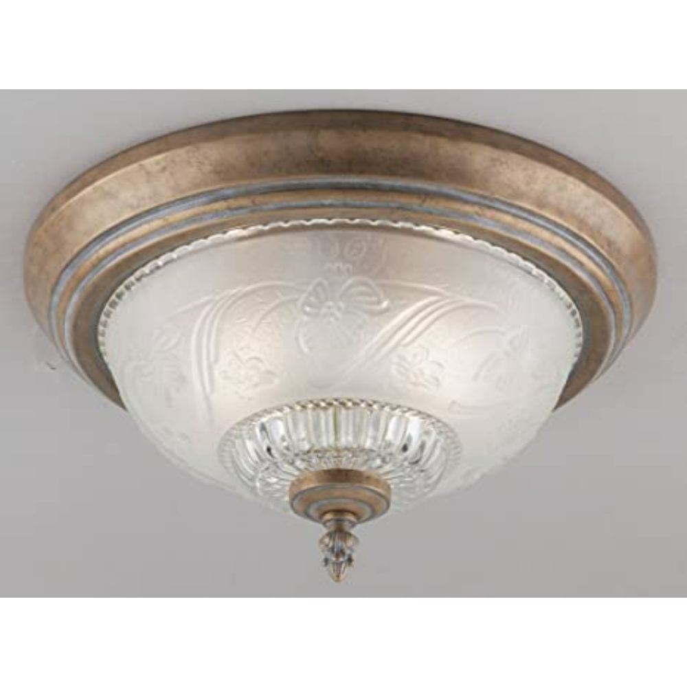 Westinghouse 6431700 WEST 2 Light Flush Cozumel Gold Finish with Embossed Floral and Leaf Design Glass Ceiling Lighting