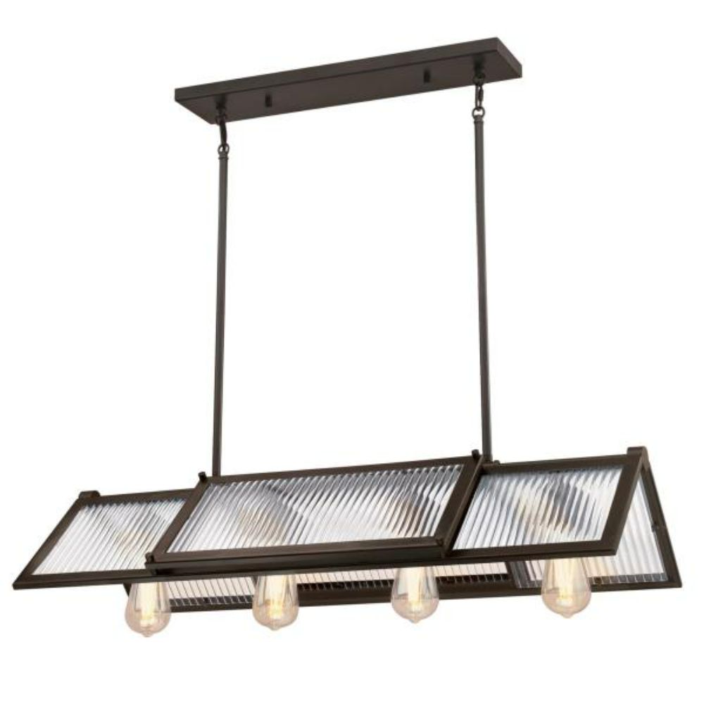 Westinghouse 6577200 4 Light Chandelier Oil Rubbed Bronze Finish Clear Ribbed Glass Chandelier Lighting