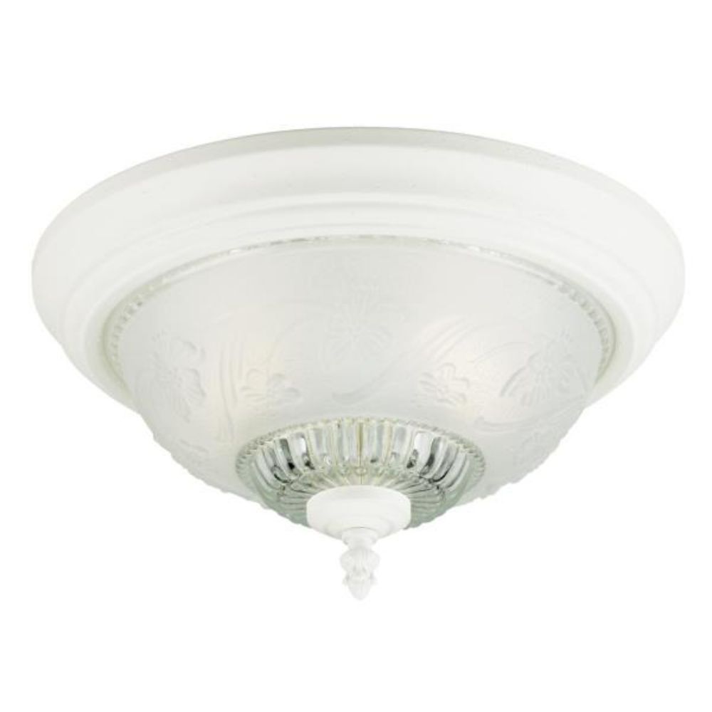 Westinghouse 6616200 13 in. 2 Light Flush Textured White Finish Embossed Floral and Leaf Design Glass Ceiling Lighting