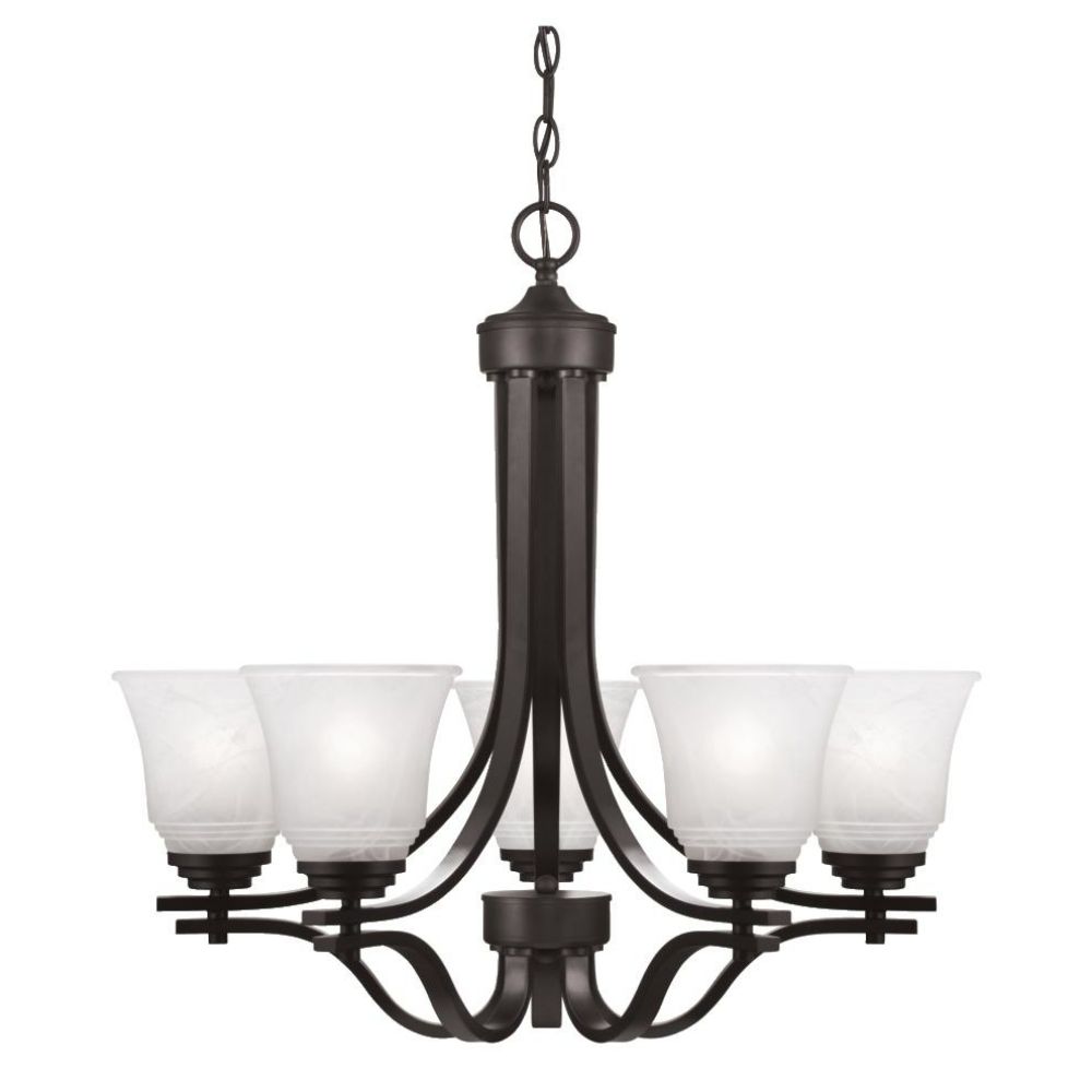 Westinghouse 6622100 5 Light Chandelier Oil Rubbed Bronze Finish with White Alabaster Glass Chandelier Lighting
