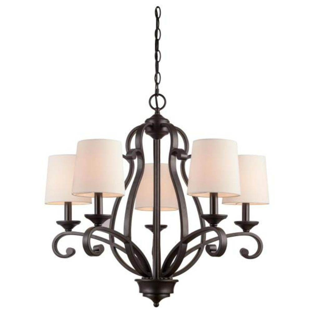 Westinghouse 6629824 5 Light Chandelier Weathered Bronze Finish with White Linen Fabric Shades Chandelier Lighting