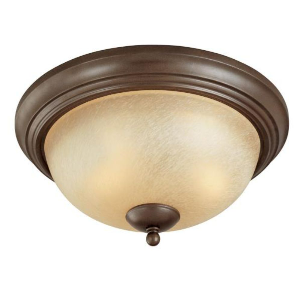 Westinghouse 6945000 13 in. 2 Light Flush Saddle Bronze Finish Antique Amber Scavo Glass Ceiling Lighting