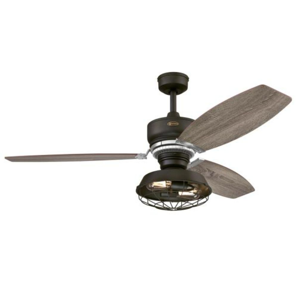 Westinghouse 7223500 54 in. Weathered Bronze Finish Reversible Blades (Driftwood/Reclaimed Hickory) Metal Shade and Removable Cage  Fan