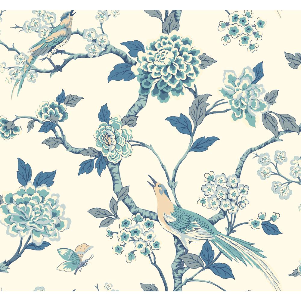 Ashford House by York AF1900 Ashford Toiles Fanciful Wallpaper in blue/white/off-white