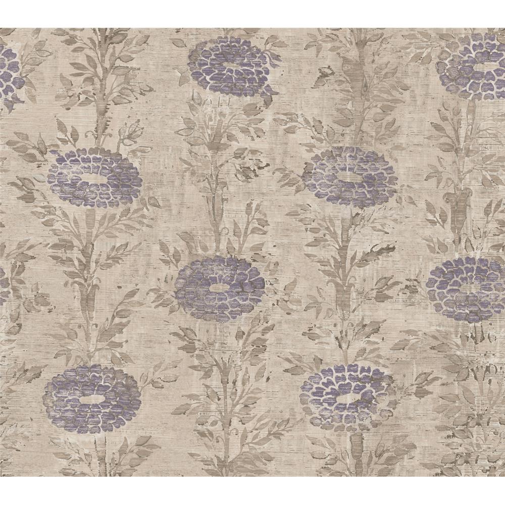 Ronald Redding by York AF6518 Tea Garden French Marigold Wallpaper in Tan, Purple