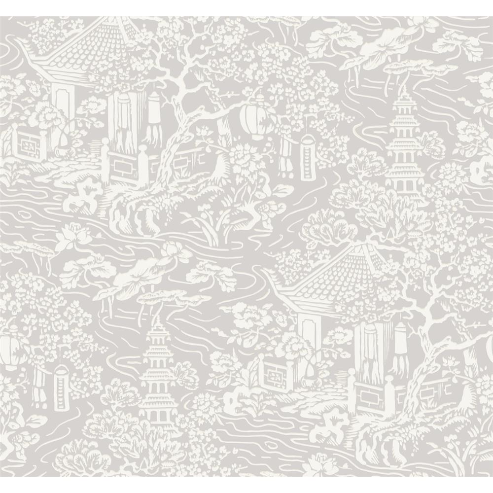 Ronald Redding by York AF6573 Tea Garden Chinoiserie Wallpaper in Grey