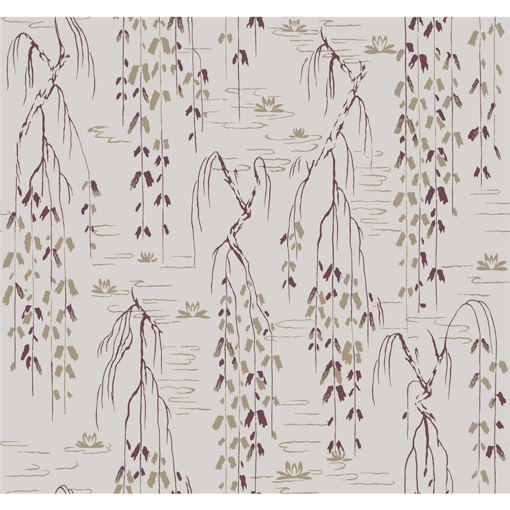 Ronald Redding by York AF6584 Tea Garden Willow Branches Wallpaper in Grey, Purple