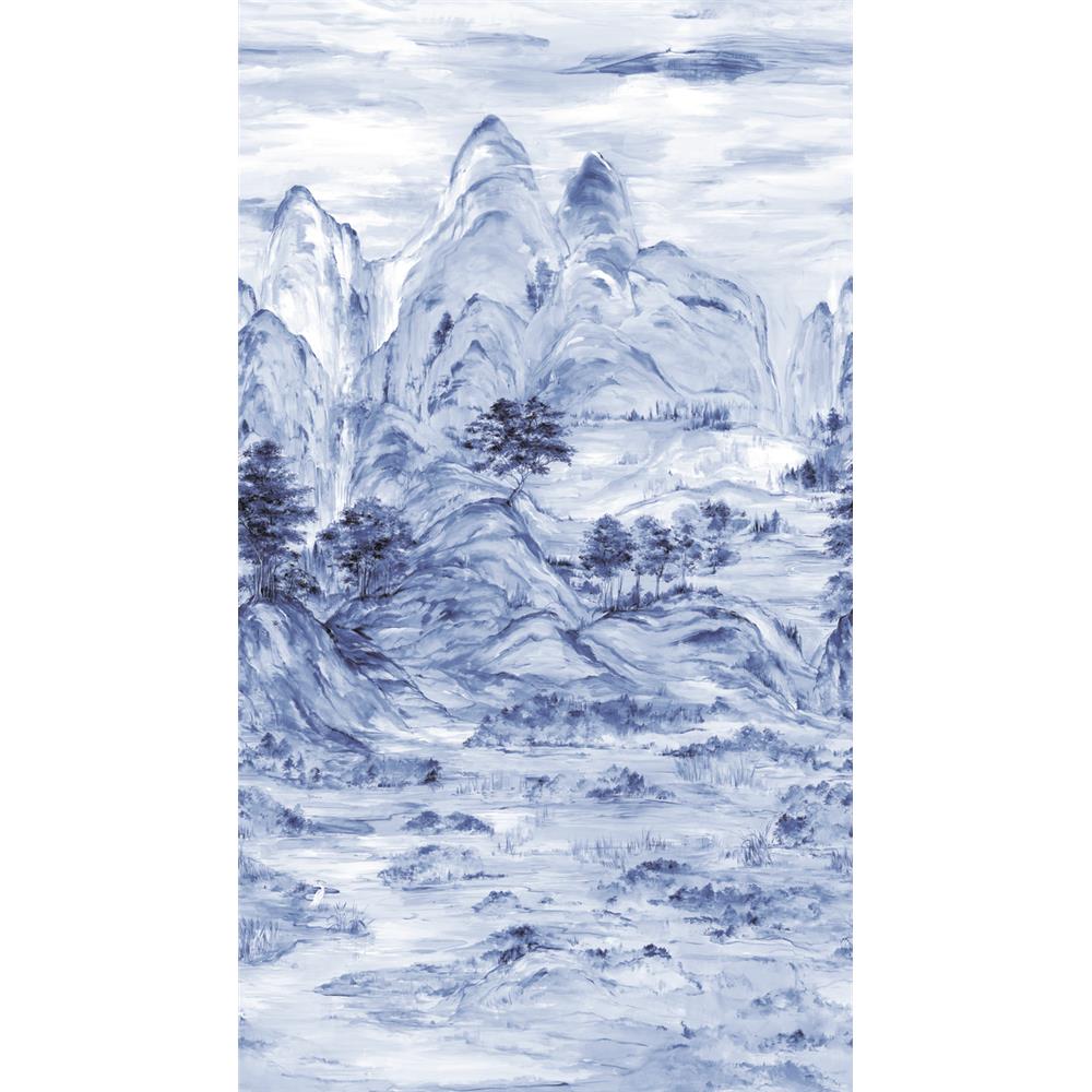 Ronald Redding by York AF6598M Tea Garden Misty Mountain Wallpaper Mural in Blue