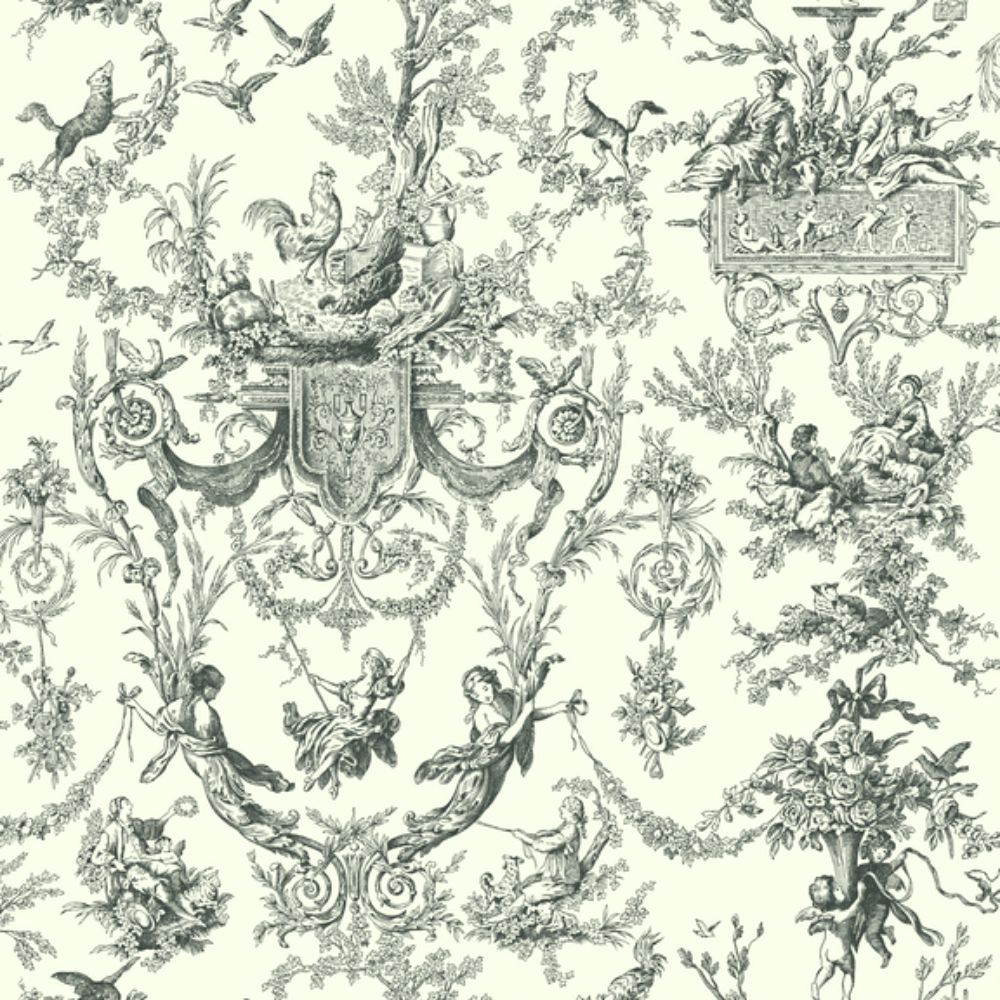 Ashford House by York AT4237 Ashford Toiles Old World Toile Wallpaper in black/white