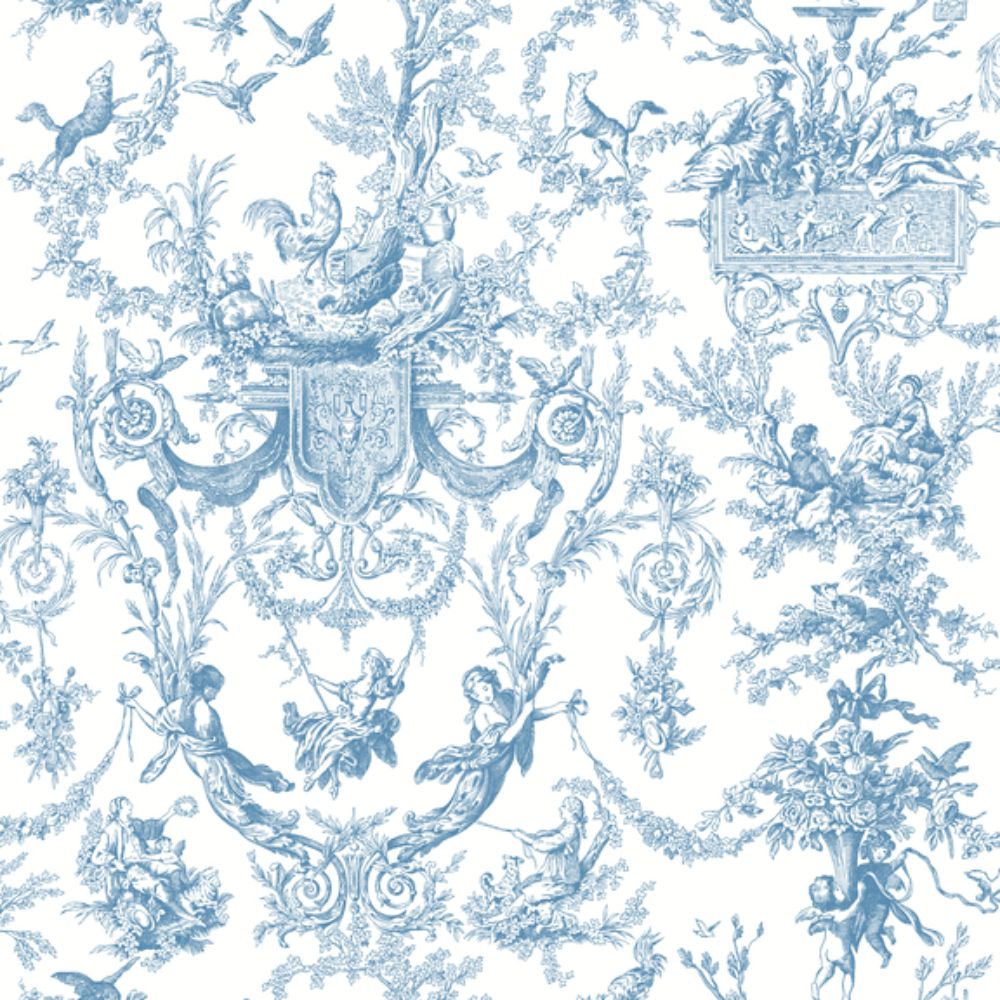 Ashford House by York AT4241 Ashford Toiles Old World Toile Wallpaper in blue/white