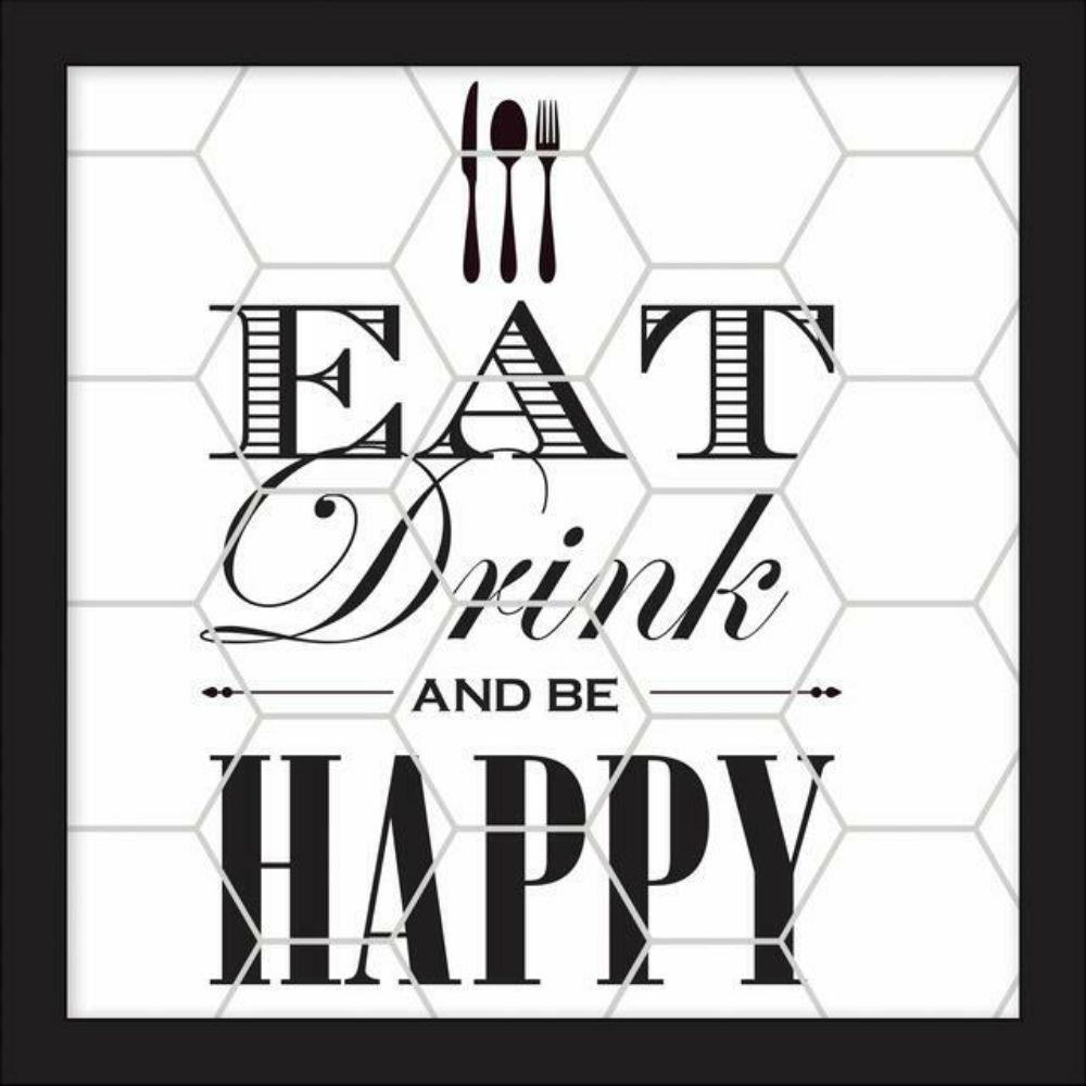 RoomMates by York AVE4816 Eat Drink And Be Happy Tile And Type Framed Wall Art in Black, White