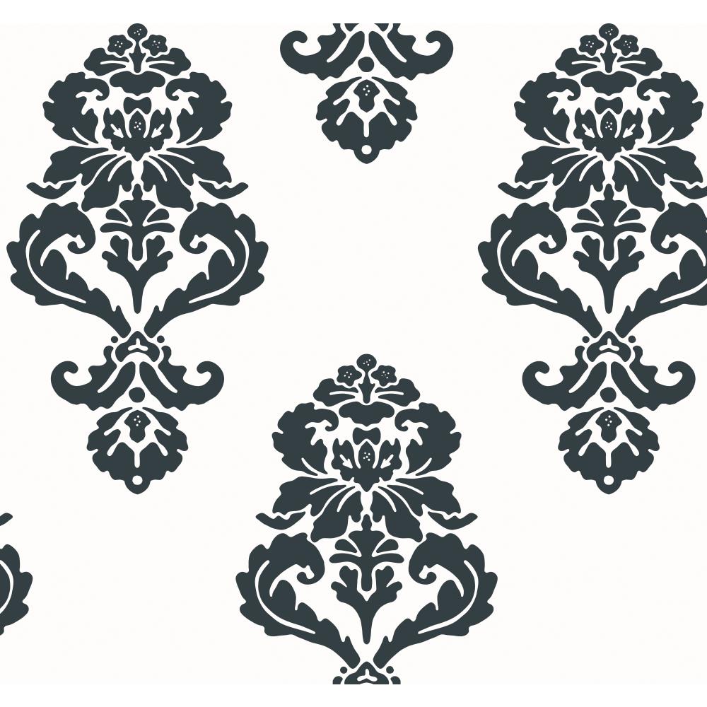 Inspired by Color by York Black & White Graphic Damask Wallcovering in White/Black