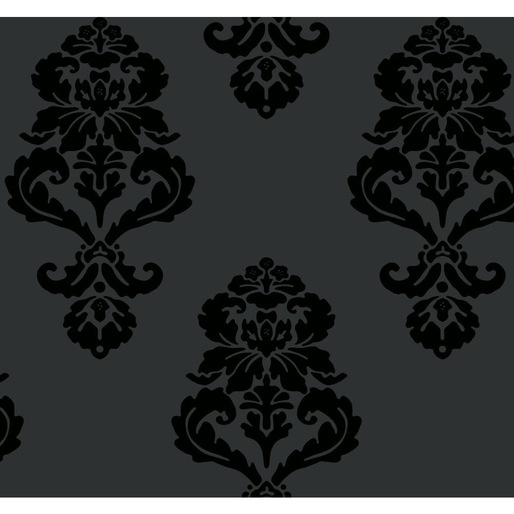 Inspired by Color by York Black & White Graphic Damask Wallcovering in Blacks