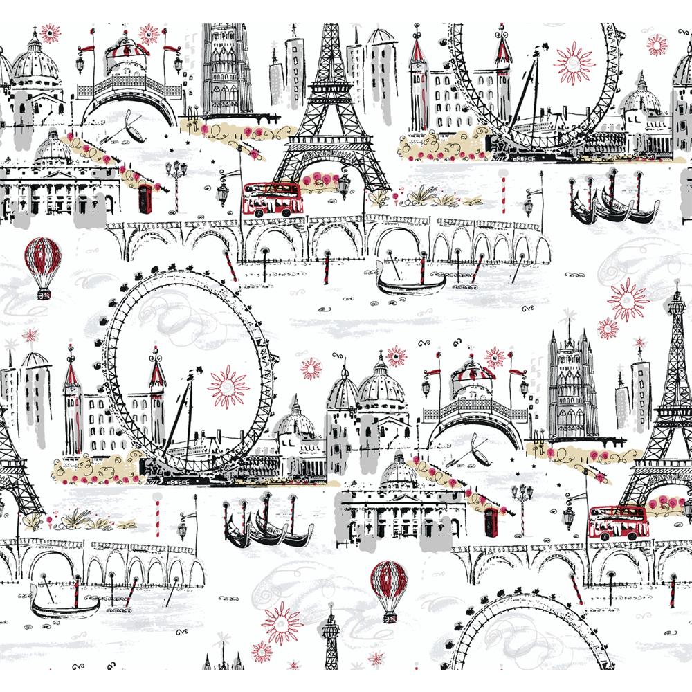 Inspired by Color by York Black & White Novelty Euro Scenic Wallcovering in White/Black/Red